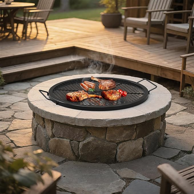 onlyfire X-Marks Fire Pit Grill Cooking Grate, Outdoor Campfire BBQ Grill, Round BBQ Grate Equipment - 24 Inch