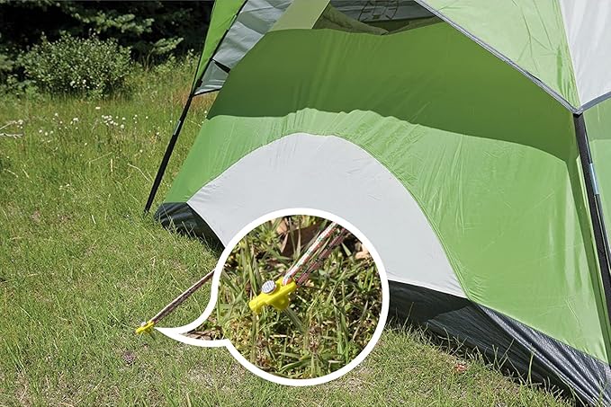 ABCCANOPY 8 Inch Tent Stakes 10 Pcs Non-Rust Metal Ground Anchors, Heavy Duty Spikes with 4 Ropes for Outdoor Camping, Yellow