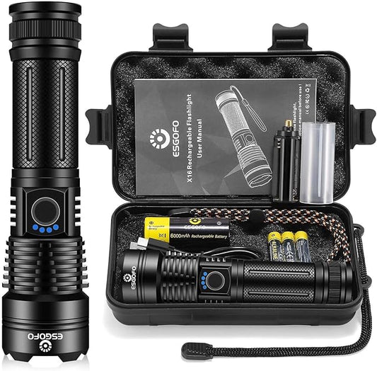 Esgofo Flashlights High Lumens Rechargeable, Super Bright Handheld LED Flash Light, Powerful Emergency Linternas, Waterproof, Long Lasting, for Hiking Camping Gift