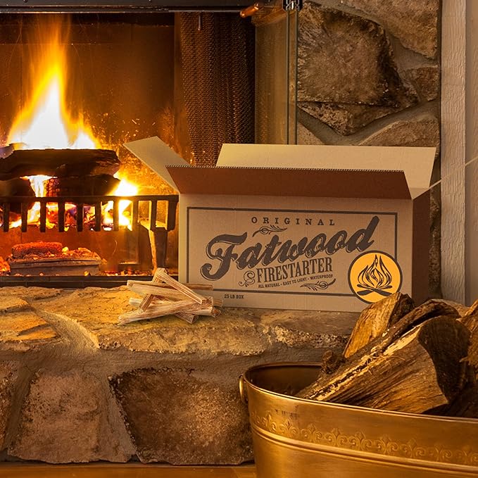 Fatwood Fire Starter Sticks 25lb Box - Indoor or Outdoor All Natural Pine Fire Starters for Campfires, Fireplace, Firepit, Wood Stove, or BBQ Grill - Kindling Wood Firewood Lighter by Pure Garden