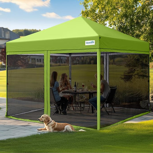 Quictent 10'x10’ Pop up Screened Canopy Tent with Mosquito Netting, Portable Easy up Outdoor Screen House Shelter for Patio, Camping and Picnic, Includes Wheeled Carry Bag (Green)