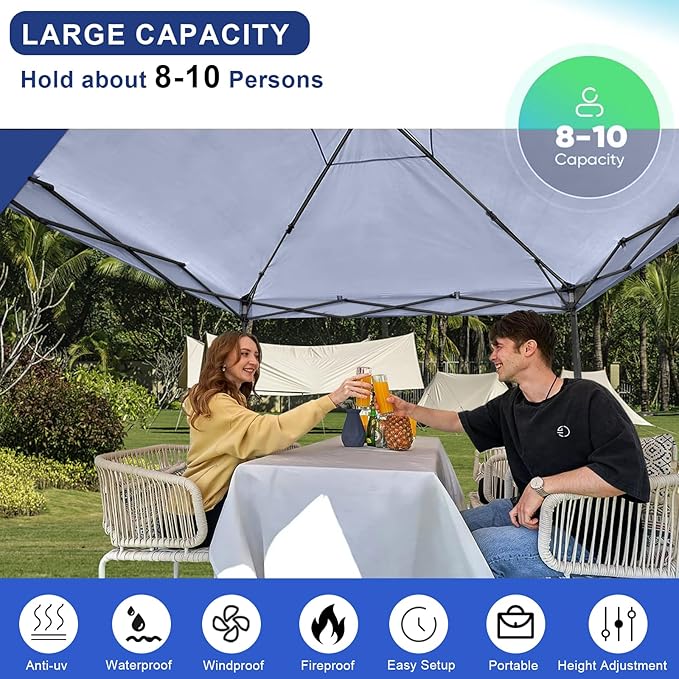 KAMPKEEPER 10x10 Pop Up Canopy Tent with 2 Sidewalls, Beach Tent - Easy Outdoor Sun Shade for Events, Parties, Camping - Gazebo with 4 Weight Bags & Carry Bag.（Navy Blue）