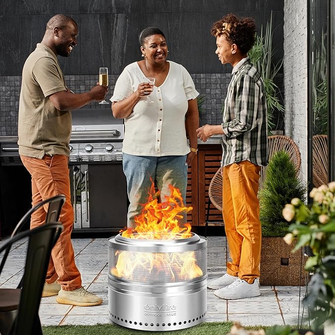 Onlyfire Wood Burning Fire Pit with Carrying Bag, 20” Detachable Portable Outdoor Firepit for Camping Tailgating Patio Backyard Bonfire Party, Perforated Smokeless Fireplace, Stainless Steel FP037