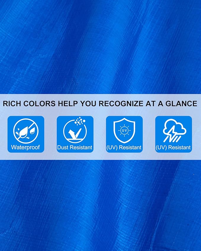 6 Pcs Large Waterproof Tarp 4 x 6 ft Heavy Duty 5.5 Mil Thick Poly Tarpaulin with Grommets Multipurpose Protective Cover for Summer Home Boats Cars Camping RV Pool Tent