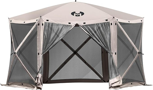Exacme Portable Gazebo Pop up Tent for Camping, Outdoor Four Sides Pop-up Clam Screen Tent with Canopy Shelter, 1024 (6PC, Light Brown)