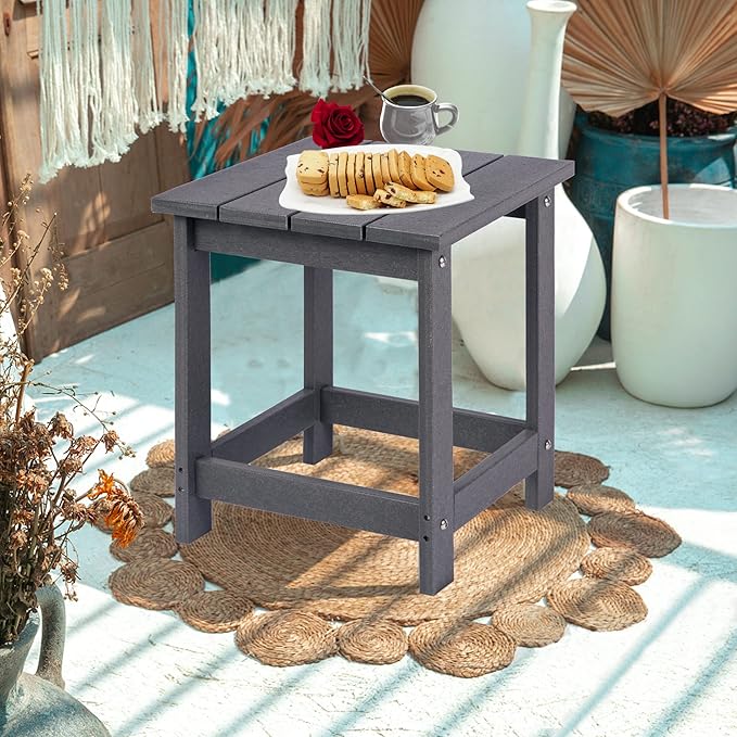 LZRS Adirondack Square Outdoor Side Table for Patio, Pool Composite Patio Table,HDPE End Tables for Backyard,Pool, Indoor Companion, Easy Maintenance & Weather Resistant(Grey)