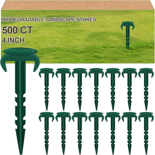 500 Pcs Sod Garden Stakes Bulk, Biodegradable Stakes, Landscape Stake for Membrane, Sod Staples Tent Stake, Netting, Turf, Landscaping and Gardening (4 Inch)