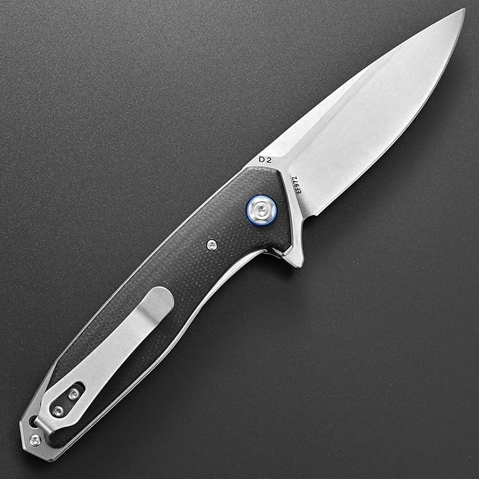Eafengrow EF972 Folding Knife, D2 Steel Blade Micarta Handle Pocket Knife Folder for Outdoor Camping Hiking Working EDC Tool Knife(Black)