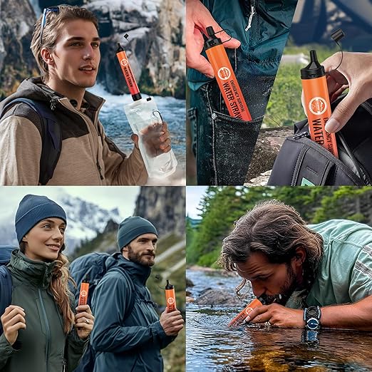 Water Filter Straw, Personal Water Filtration System, Water Purifier, Outdoor Emergency Survival Gear and Equipment for Hiking Camping Accessories Travel Fishing Emergency Preparedness