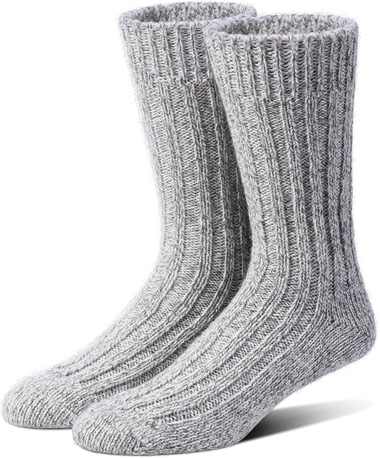 Tough Land 97% Merino Wool Crew Socks for Men & Women 2 Pairs – Classic Rib, Thick Wool Socks for Hiking, Work, Ski