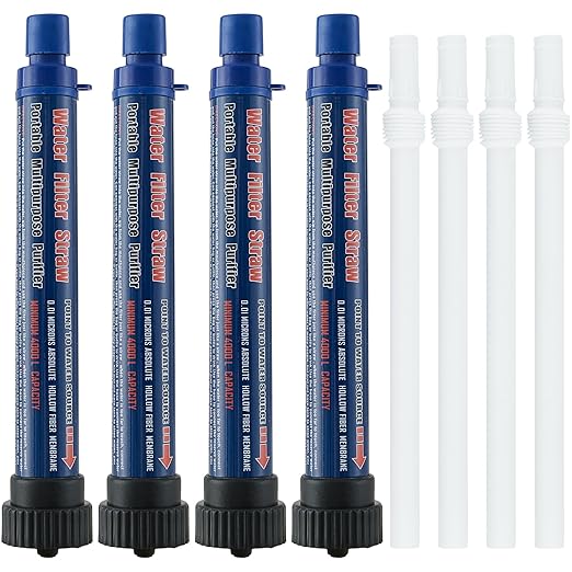 Navy Blue 4 Pack Water Filter Straw Outdoor Portable Personal Water Filter Straw Water Purifier Survival Gear and Equipment for Hiking Camping Travel and Emergency