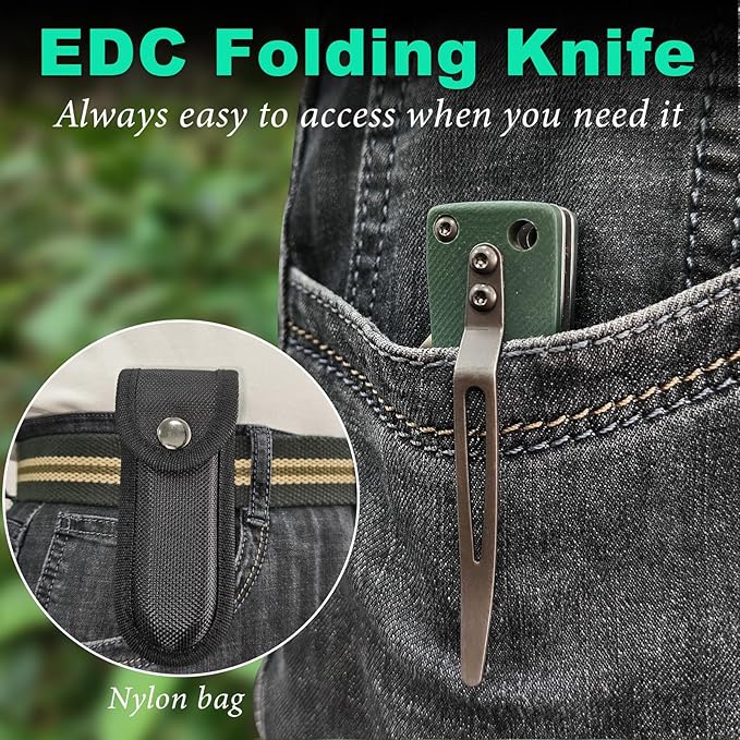 KATSU Folding Pocket Knife with Clip D2 Steel Blade,Handmade Camping Knives for Men Liner Lock G10 Handle Anti-slip Bamboo Style,Japanese Sharp Edc Pocket Knife with Sheath Hiking higonokami