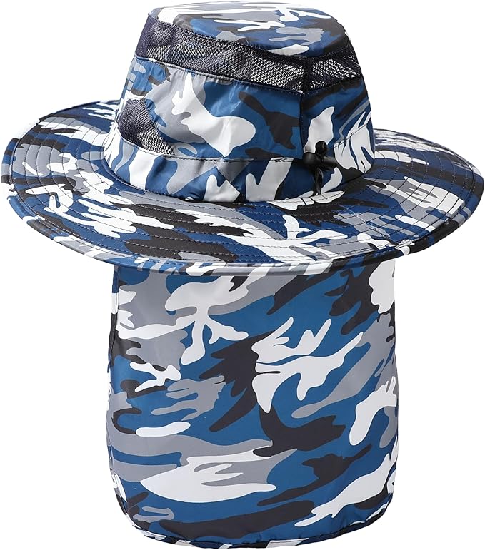 UV 50+ Sun Protection Hat for Men Women, Wide Brim Bucket Hat for Outdoor Sport & Works Fishing Hat with Neck Flap