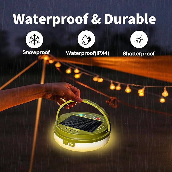 Solar Camping String Lights, 33FT 100LED Quick Storage Rechargeable Tent Lights with 9 Lighting Modes, Portable Camping Fairy Lights Waterproof for Outdoor Patio Garden Party Decorations