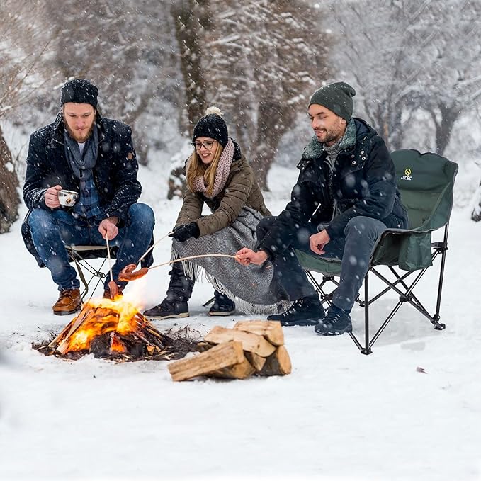 Nice C Heated Camping Chairs with Battery, Outdoor Heated Chair, Oversized XL Padded Camping Chair, Camp Chairs, Wide&Thick, Heavy Duty 400lb, Carry Bag, Cupholder & Cooler (Two Green)