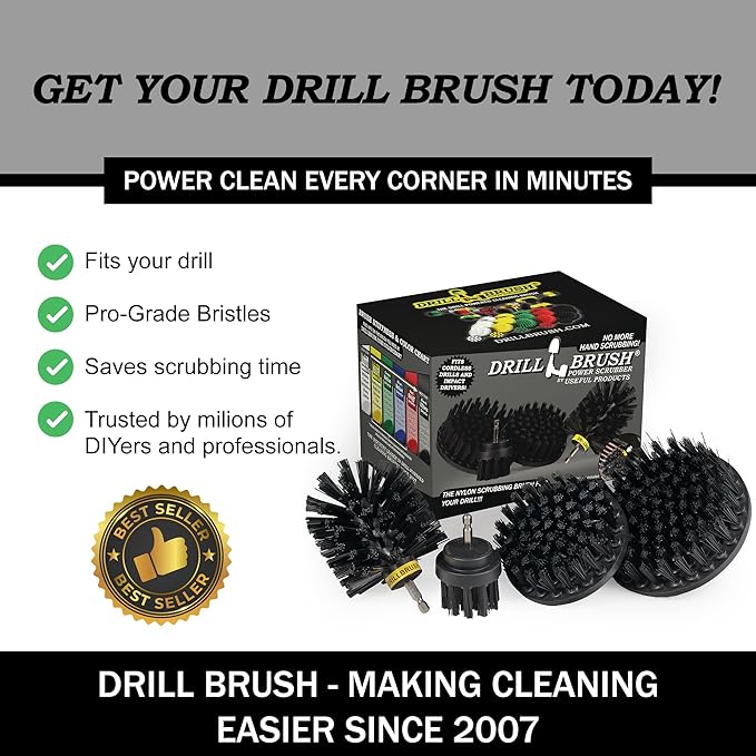 Drillbrush BBQ Grill Cleaning Kit - Safe Nylon Grill Brush | Drill Brush Set - Ultra Stiff Power Scrubber Attachments for Loose Paint, De-Scaling Rust and Graffiti Removal on Stone, Brick and Masonry