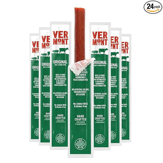 Snack Sticks by Vermont Smoke & Cure – Original Flavor – Beef & Pork – Healthy Meat Protein – 1oz Jerky Stick – 24 count carton