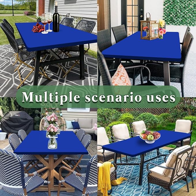 Picnic Table Cover 10 Pack Elastic Fitted Tablecloths for 8 Foot Rectangle Tables Waterproof Stretch Washable Patio Folding Outdoor Spandex Table Cloth Camping Banquet Parties (Royal Blue,30" x 96")