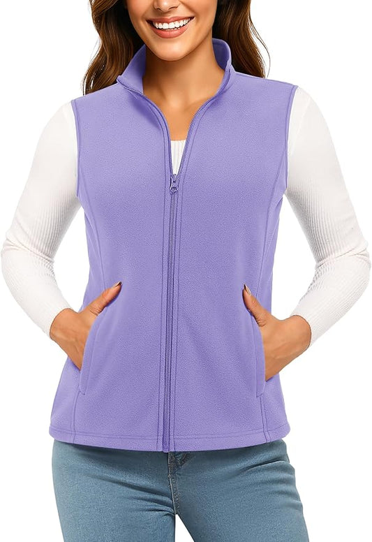 TACVASEN Women's Fleece Vest Lightweight Warm Vests Outerwear Sleeveless Zip Jacket Fall Winter Soft Vest with Pockets