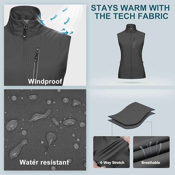 33,000ft Women's Lightweight Running Vest Outerwear with Pockets, Windproof Sleeveless Jacket for Golf Hiking Travel