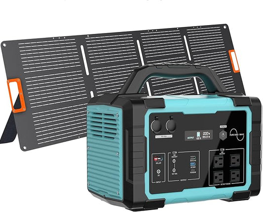 1000W Portable Power Station Generator with Solar Panel Included, 1024Wh LiFePO4 (LFP) Battery Powered Generator with 120V AC Outlet for RV Camping Outdoor Hiking Emergency Backup Power Outages