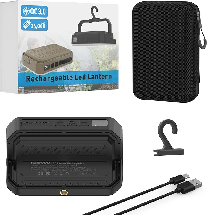 24000mAh LED Camping Lantern Rechargeable, Portable Camping Lights with QC3.0 22.5W Fast Charge, 1800LM Bright, 5 Modes, IPX5 Waterproof, Outdoor Tent Light for Emergency, Hurricane, Power Outage