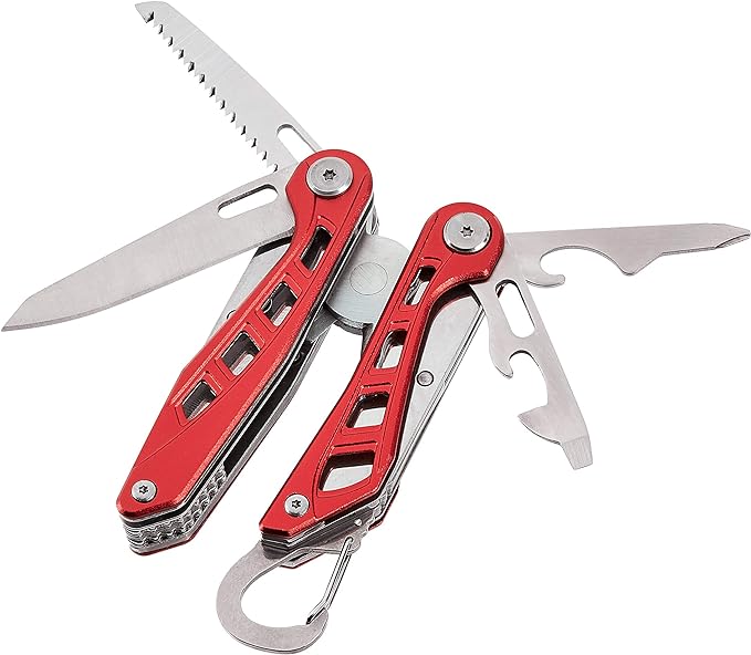 Amazon Basics 8-in-1 Stainless Steel Multitool Safety Lock with Nylon Sheath, Red