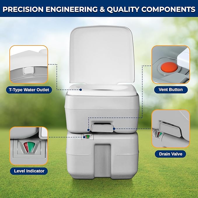 SereneLife 5.2 Gallon Camping Toilet For Adults, Portable Leak Proof Porta Potty with Detachable Waste Tank, Level Indicator, Carry Bag, Suitable for Camping, Hiking, and Boating