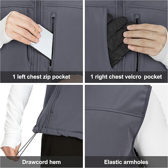 Outdoor Ventures Men's Running Vest Outerwear, Lightweight Windproof Fleece-Lined Softshell Sleeveless Jacket for Golf