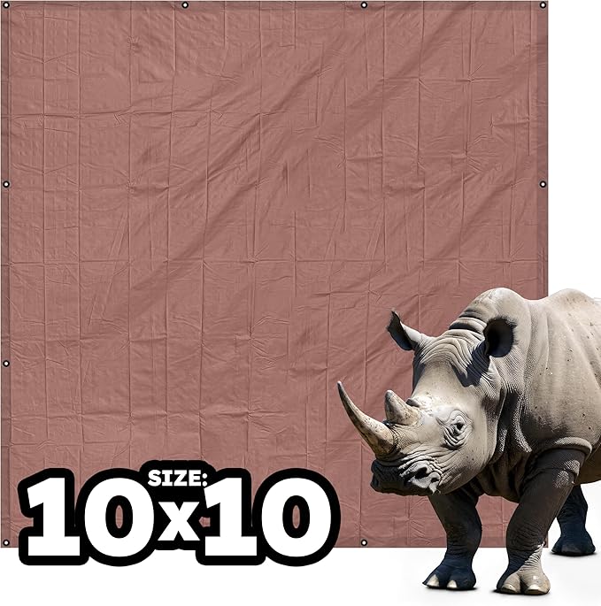 RENEGADE Industrial Tarp 10x10 ft Brown – Heavy Duty, Waterproof, UV-Resistant, PFAS-Free – Square Tarpaulin for Campsites, Roofing, Construction & Outdoor Shelter