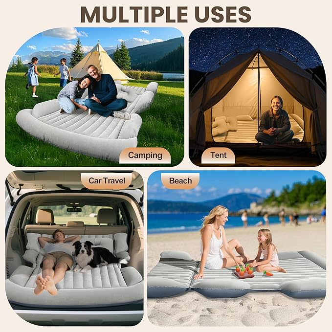 SUV Air Mattress, Thickened Car Air Mattress, SUV Mattress for Truck, Double-Sided Inflatable car Bed with 2 Pillows & Air Pump, Car Camping Mattress Back Seat, Inflatable Bed for Suvs