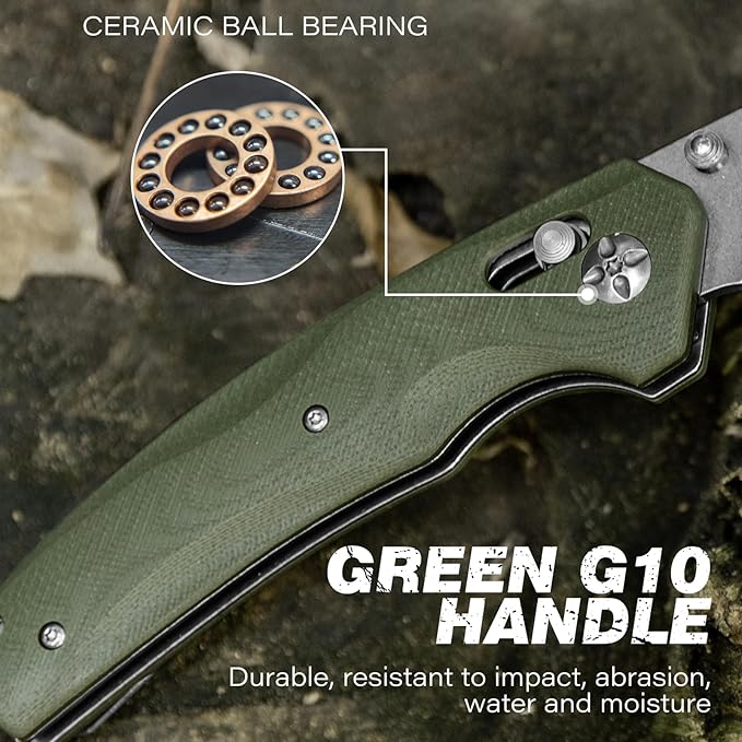 Axis Lock Folding Pocket Knife with Clip, 3.44" 8Cr13MoV Steel Drop Point Blade and G10 Handle, Crossbar Lock Knives for Men Women Camping Hiking Survival Pocketknife