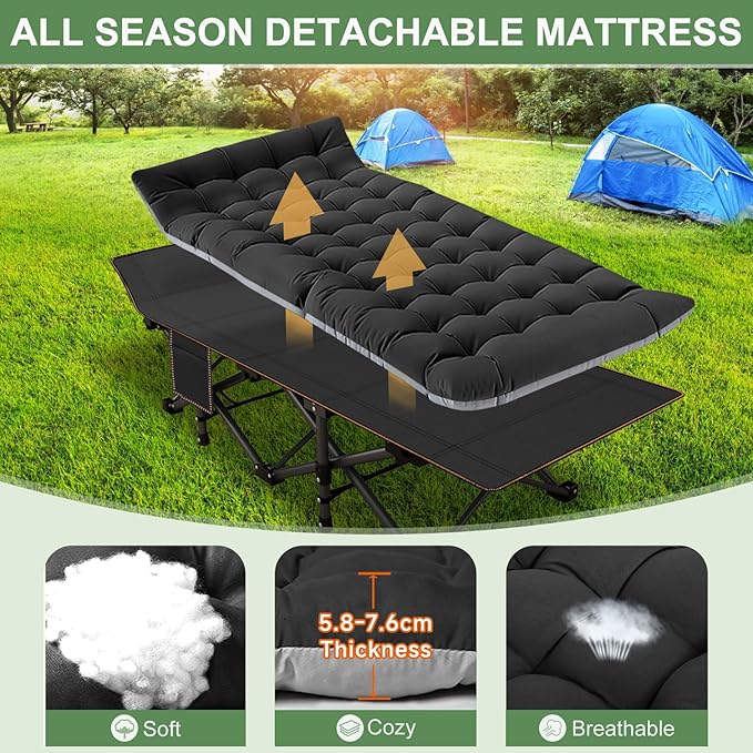ABORON 2PK Oversized Folding Camping Cot for Adults, Double Layer 1200D, 500lb Capacity, Heavy Duty Guest Cot with Mat & Carrying Bag for Indoor & Outdoor Use