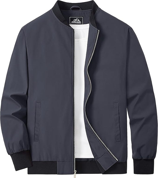 MAGCOMSEN Men's Bomber Jacket Lightweight Casual Zip Up Windbreaker Spring Fall Golf Coat with Pockets