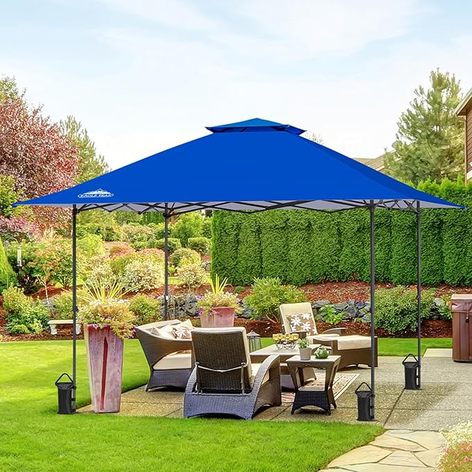 EAGLE PEAK 13x13 Straight Leg Pop Up Canopy Tent Instant Outdoor Canopy Easy Single Person Set up Folding Shelter w/Auto Extending Eaves 169 Square Feet of Shade (Blue)