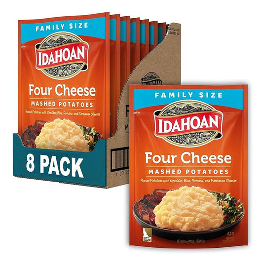 Idahoan Four Cheese Mashed Potatoes Family Size, 8 oz Pouch (Pack of 8)