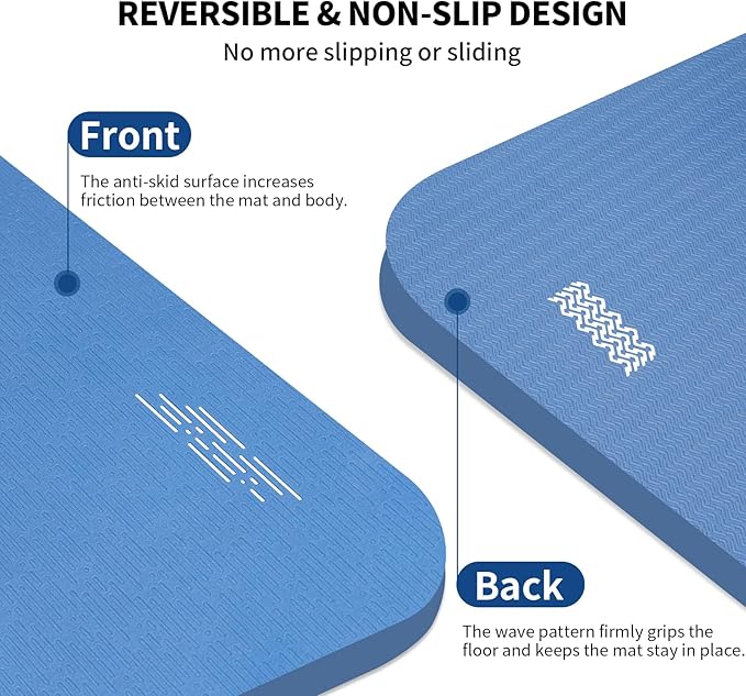 Hatha Yoga Extra Long TPE Yoga Mat 79" x 40” x 1/2" Thick Non-slip Exercise Mat for Home Gym Use, Yoga, Pilates, Fitness & Workouts