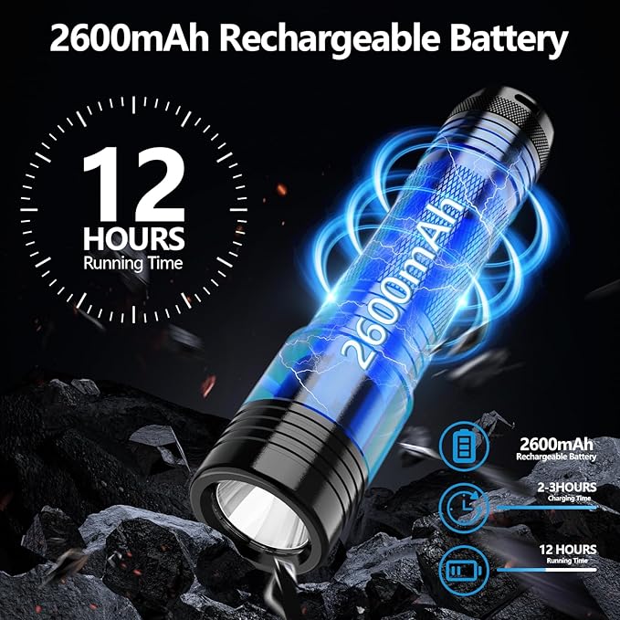 2000 Lumens Tactical Flashlight,LED Flashlight Flash Light Duty Rechargeable Flashlights with USB C IP67 Strobe Handheld Flashlight for Outdoor Camping Hiking Biking Emergency Work Light Repair