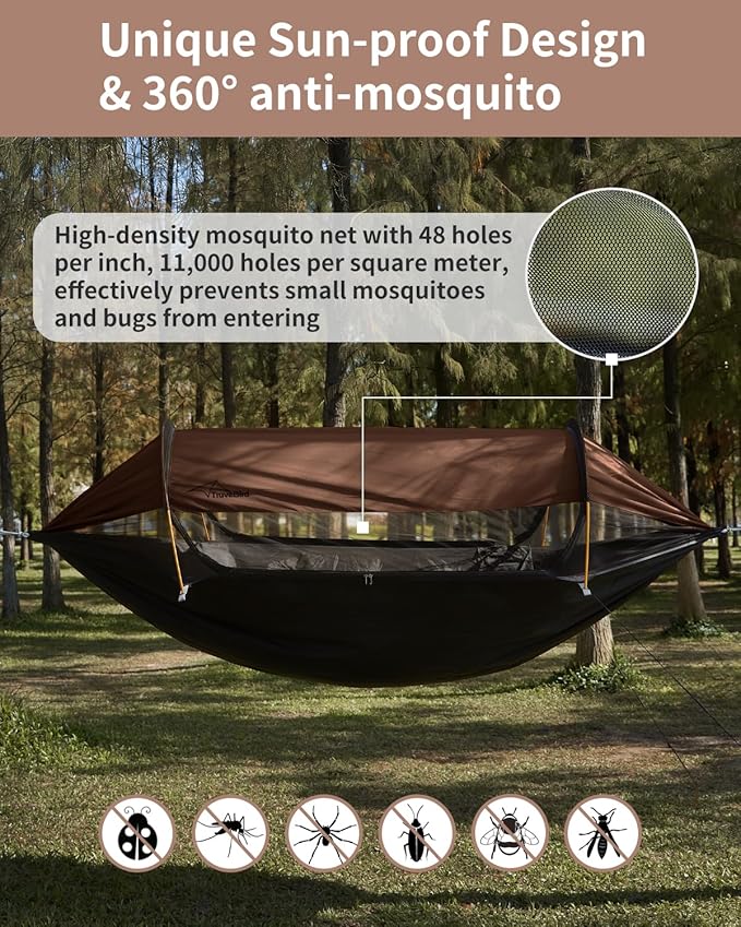 Camping Hammock Tent with Mosquito Net and Sunshade, Extra Large for 2 Person, Lightweight Hanging Hammocks Tree Straps, Bivvy Ground Tent for Outside, Hiking, and Travel