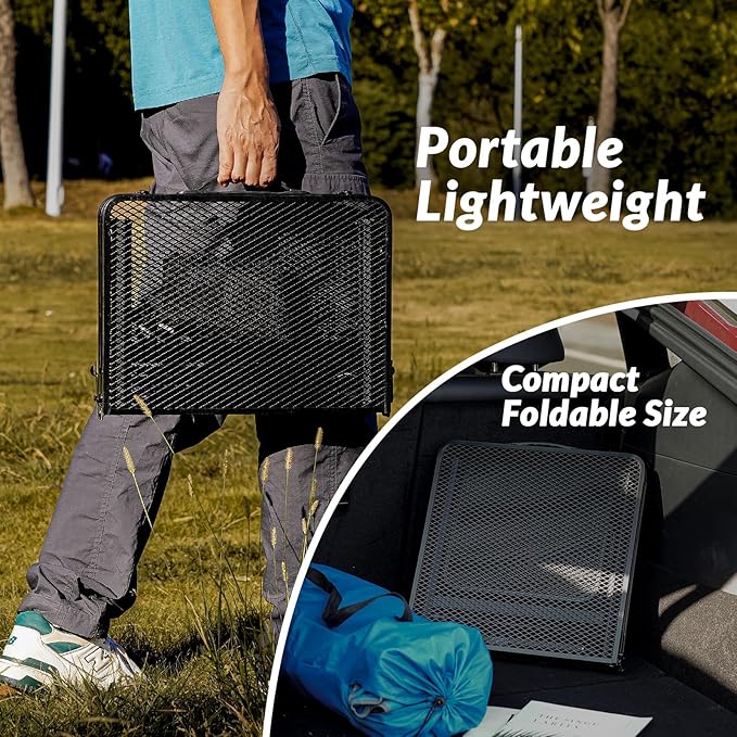 Portable Folding Grill Table, Lightweight Height Adjustable,Camping Picnic Table with Mesh Desktop and Mesh Bag for Outdoor for Picnic,Camping,BBQ,Beach (2 * 1.3FT)
