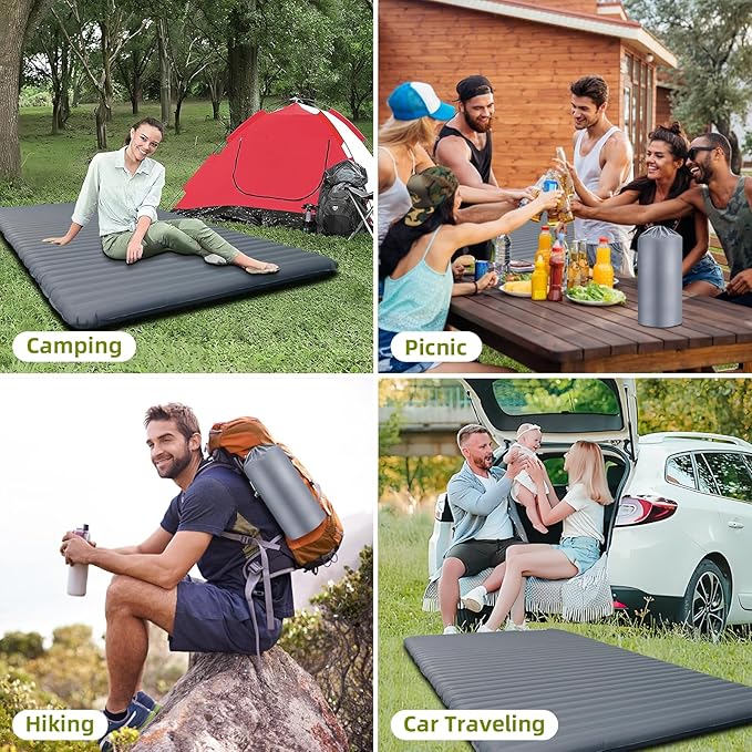 Inflatable Sleeping Pad for Camping, 2 Person Ultralight Double Sleeping Pad, Waterproof, Durable 40D Nylon Camping Pads for Backpacking & Outdoor Adventures, 78"x47.2", 3.62inch Thickness, 2.38lbs