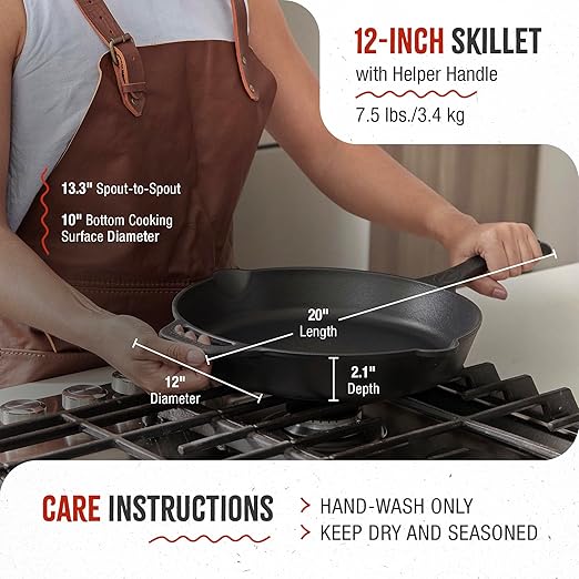 Victoria 12-Inch Cast Iron Skillet, Pre-Seasoned Cast-Iron Frying Pan with Long Handle, Made in Colombia