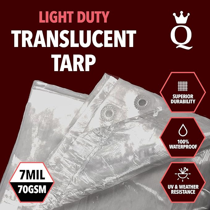QUEEN OF TARPS | 6x8 Light Duty Tarp Waterproof, 70 GSM is 7 MIL, UV/Tear Resistant Tarp, Camping, Outdoor Furniture, Car, Tents, Painting, Firewood Protection | 6x8, Light Duty
