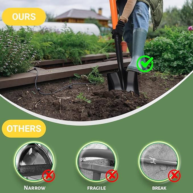 Small Square Shovels for Digging, Garden Spade Shovel Beach Shovels for Kids with 43.3in Handle,Heavy Duty Portable Metal Shovel for Gardening Camping Trenching Digging Landscaping,Off-Road,Orange
