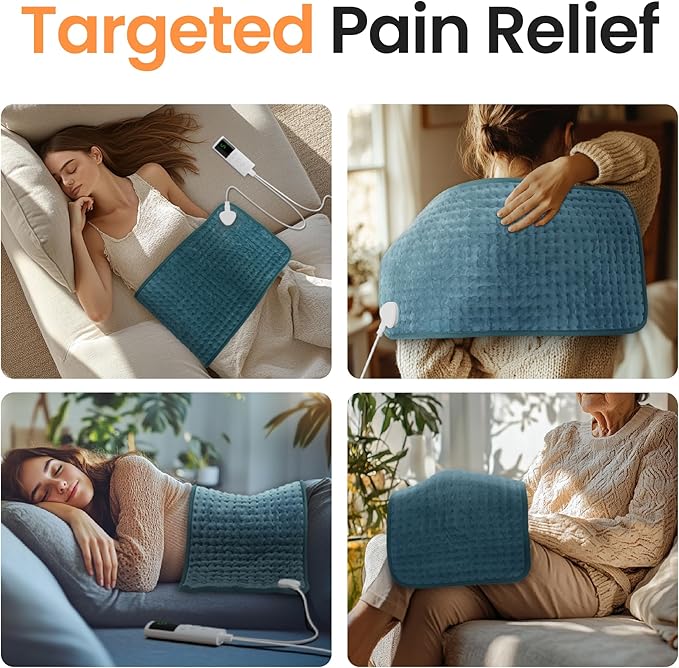 Heating Pad for Back Pain, 12''×24'' Heating Pad for Period Cramps Neck Shoulder Knee Leg with 9 Heat Settings Auto Shut-Off and Rapid-Heating, Ideal Gift for Family and Friends, Blue