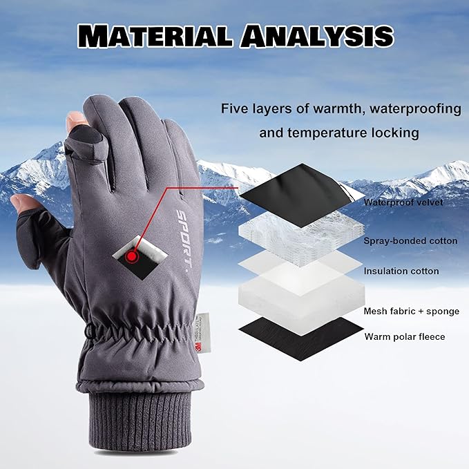 Winter Gloves for Men Women - Touchscreen Thermal Windproof Waterproof Cold Weather Gloves for Dog Walking