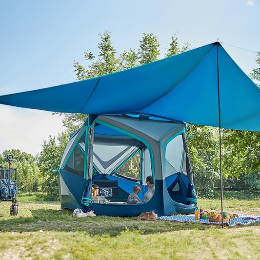 TIMBER RIDGE 4/6/8 Person Instant Pop Up Cabin Tent, Easy 60 Second Setup, Weather Resistant Camping Family Hub Tent with Rain Fly and Carry Bag for Outdoor Camping