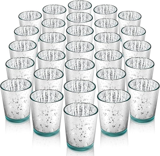 36 Pcs Silver Votive Candle Holders,Mercury Glass Candle Holder,Tealight Candle Holders Bulk for Wedding Holiday Centerpiece Table Party Home Valentines Day Decor