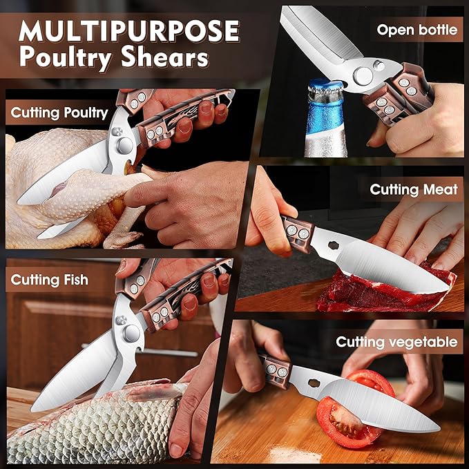 Dream Reach Kitchen Poultry Shears - Heavy Duty Detachable Meat Scissors for Cutting Chicken, Kitchen Food Scissors with Serrated Edge for Thanksgiving Bronze