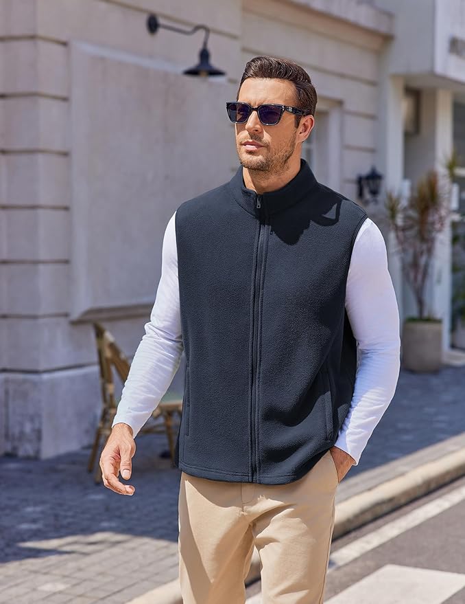 COOFANDY Mens Polar Fleece Vest Lightweight Sleeveless Jacket Warm Zip up Outerwear Vests with Zipper Pockets for Hiking